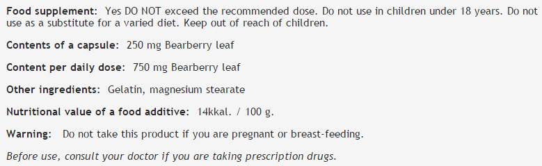 Uva Ursi Leaf 250 mg - 100 kapsula