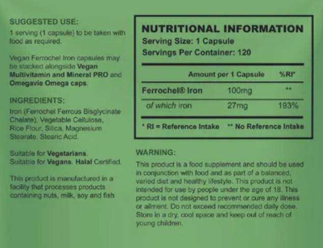 Veganski Ferrochel | Kelirano željezo 27 mg - 120 kapsula