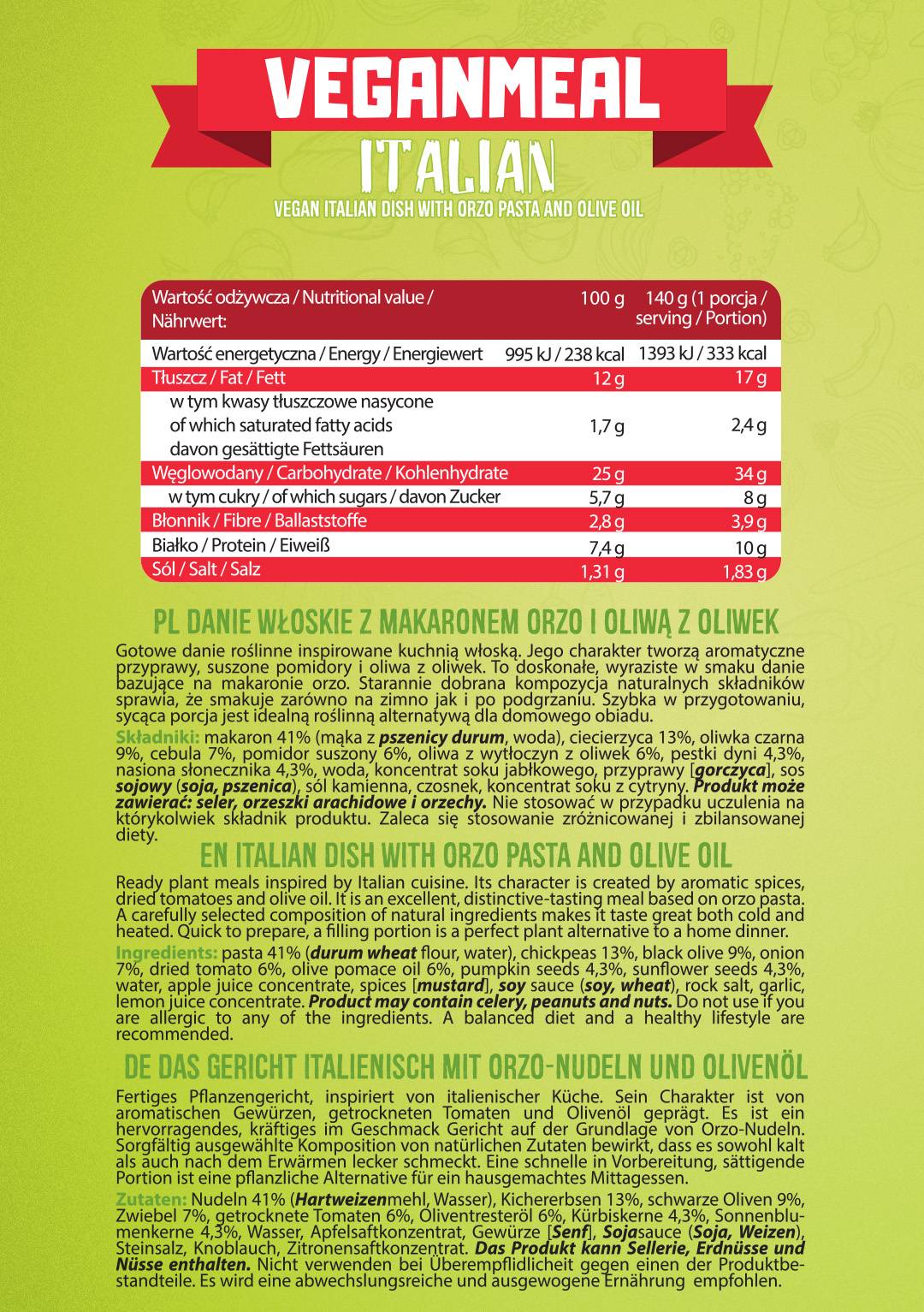 Veganmeal Talijanski | Gotovi visokoproteinski obrok - 280 grama