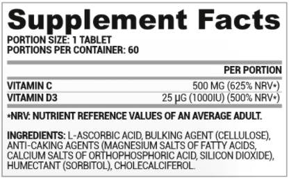 Vita C + D3 | Vitamin C 500 mg + Vitamin D 1000 IU 60 tableta