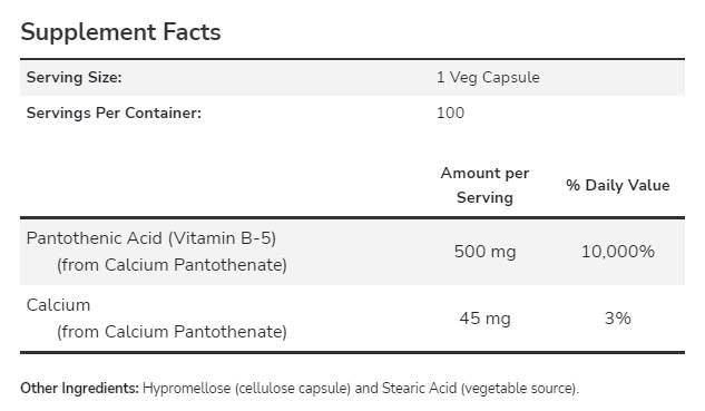 Vitamin B-5/pantotenska kiselina 500 mg - 100 kapsula