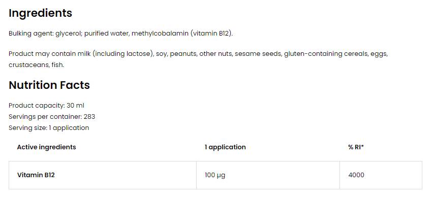 Vitamin B12 Metilkobalamin 100 mcg Sprej 30 ml