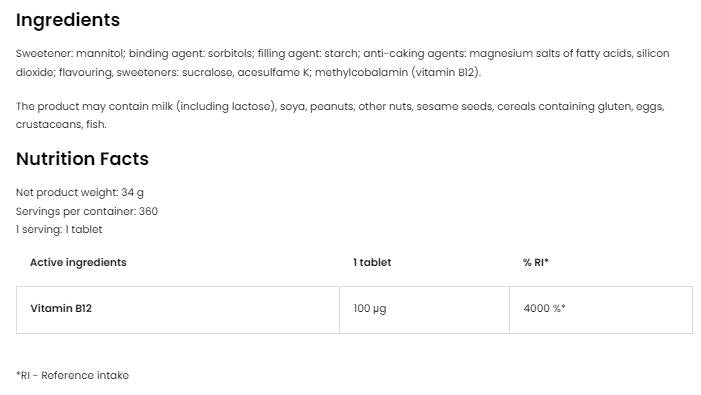 Vitamin B12 metilkobalamin | Lozenge 360 ​​Sublingvalne tablete