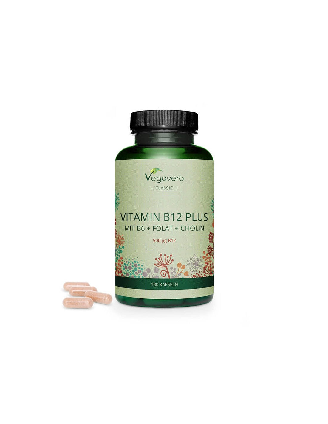 Vitamin B12 Plus (Mit B6 + Folat + Kolin) - Vitamin B12 + vitamin B6, folat i kolin, 180 kapsula <tc>Vegavero</tc>