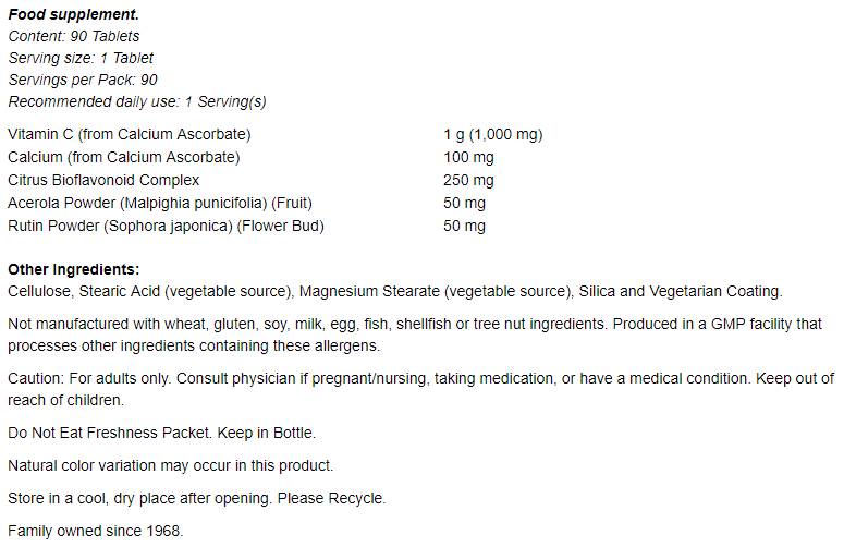 Kompleks vitamina C-1000 - puferiran s 250 mg bioflavonoida - 180 tableta