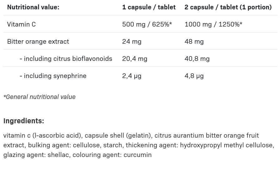 Vitamin C 1000 s produženim otpuštanjem | s gorkom narančom - 120 kapsula
