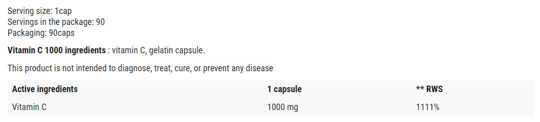 Vitamin C 1000 mg | Podrška zdravlju imuniteta - 90 kapsula