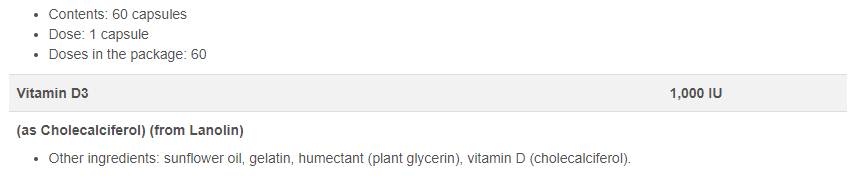 Vitamin D3 1000 IU 60 gel kapsula