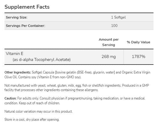 Vitamin E-400 IU D-Alpha - 250 gel kapsula