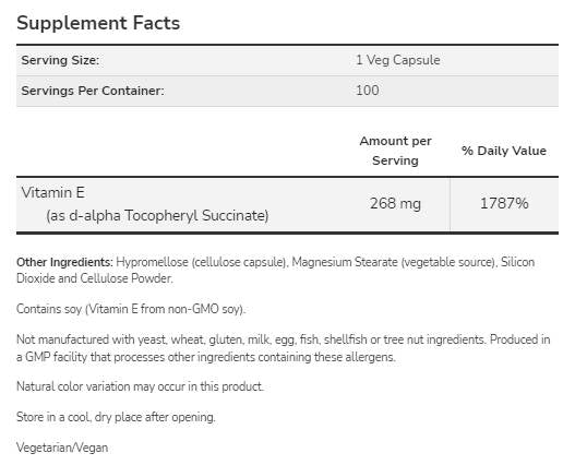 Vitamin E-400 d-alfa tokoferil | Vegetarian Dry - 100 kapsula