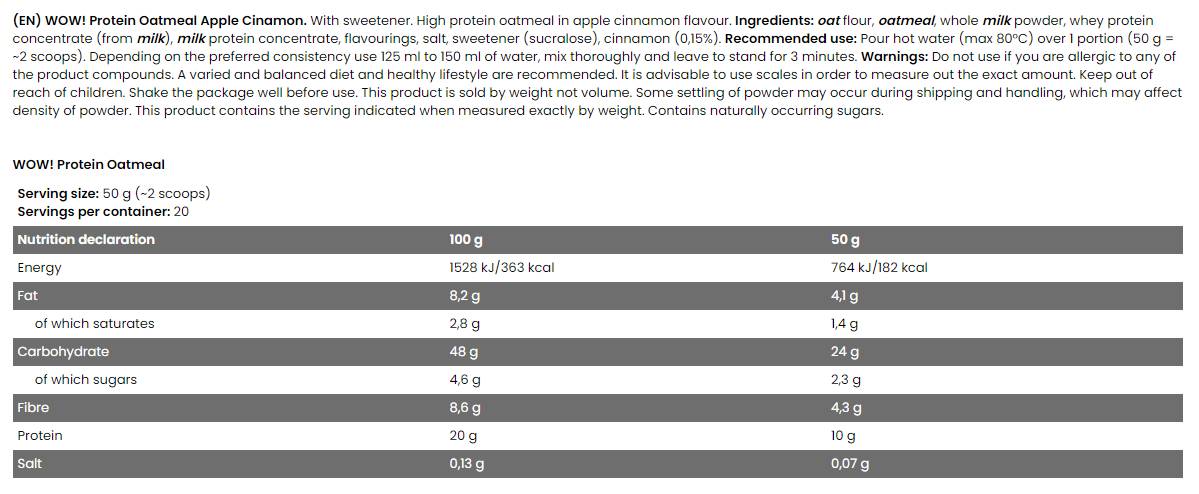 WOW! Proteinska zobena kaša | 20% proteina - bez dodanog šećera - 1000 grama