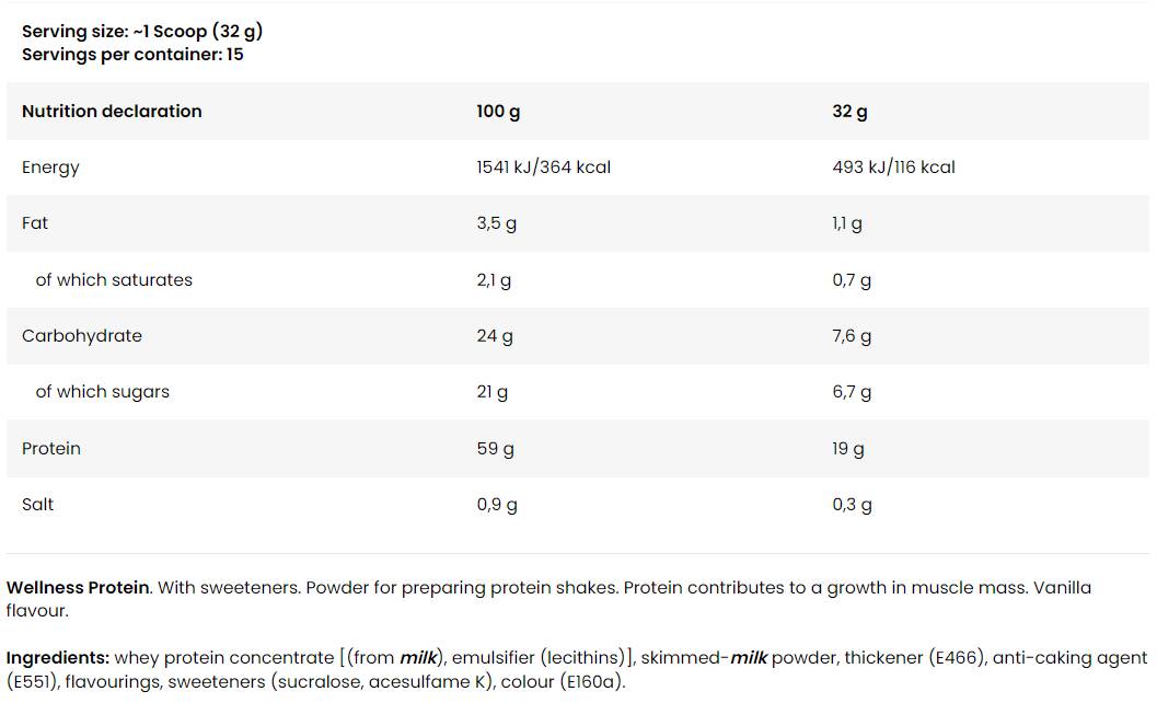 Wellness proteini | sa 100% koncentratom proteina sirutke - 480 grama