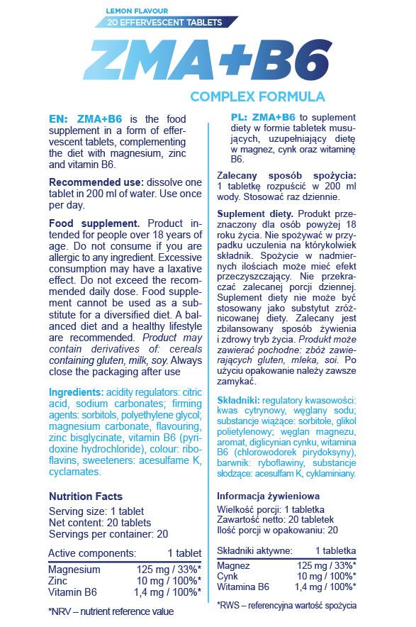 ZMA + B6 | Effervescent Complex Formula - 20 topljivih tableta