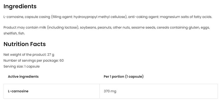 L-karnozin 370 mg 60 kapsula
