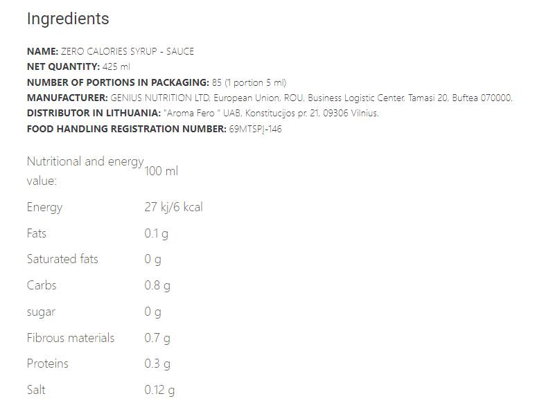 Zero Calories Sirup - 425 ml