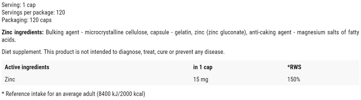 Cink 15 mg | kao cink glukonat - 120 kapsula