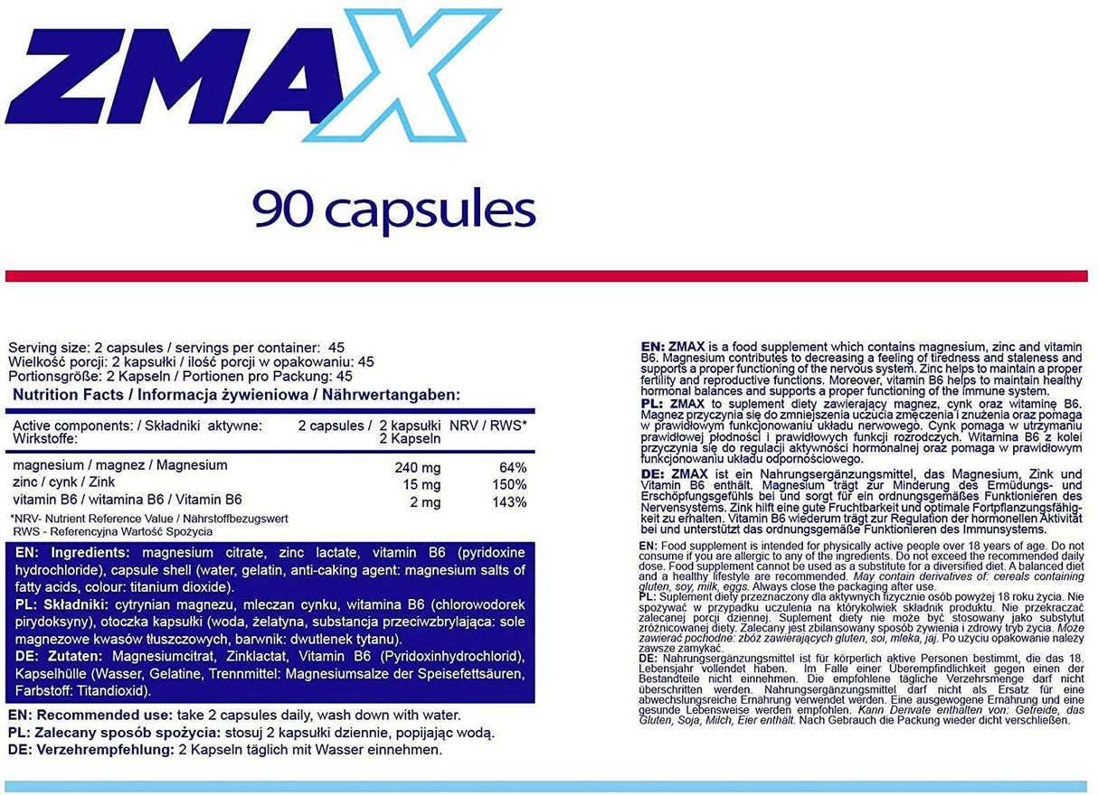 ZmaX | ZMA Formula - 90 kapsula
