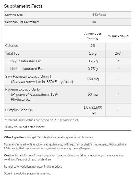Pygeum i Saw Palmetto / Zdrava prostata - 120 gel kapsula