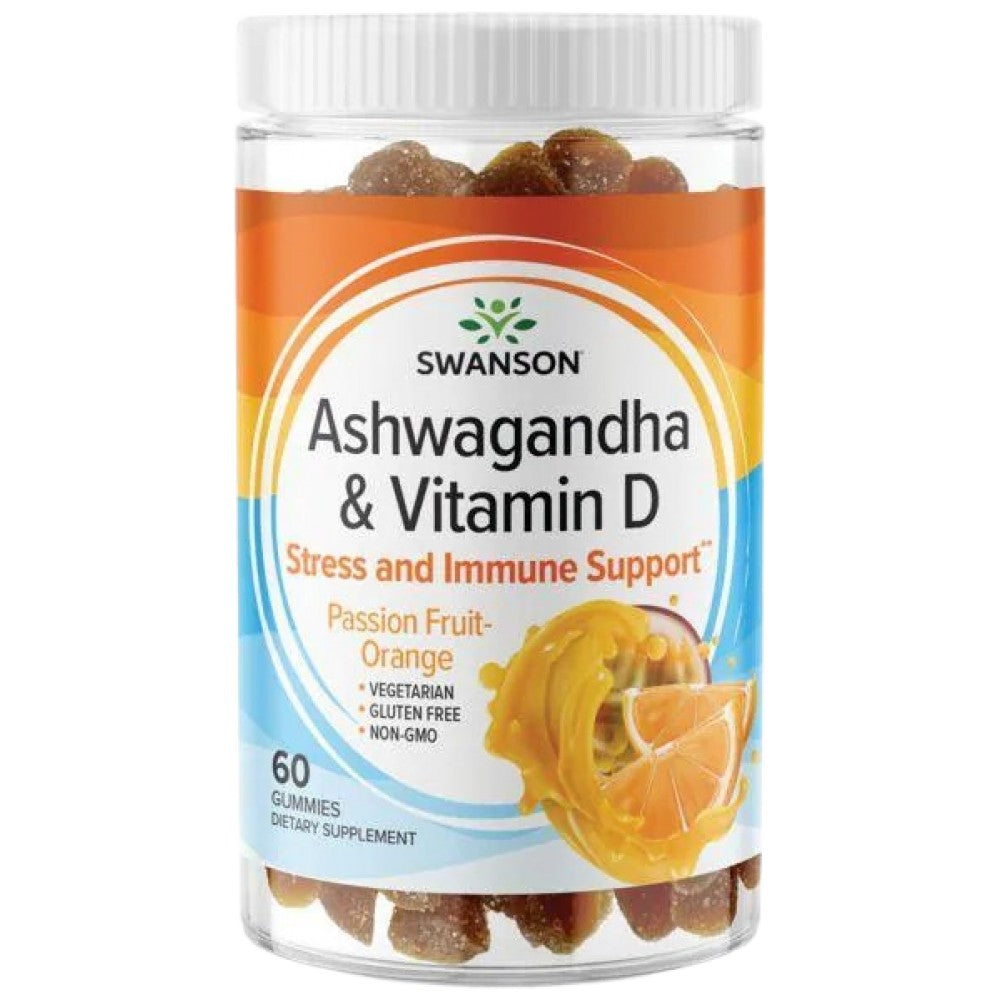 Ashwagandha Gummies s vitaminom D | Pasion Fruit Orange 60 tableta za žvakanje