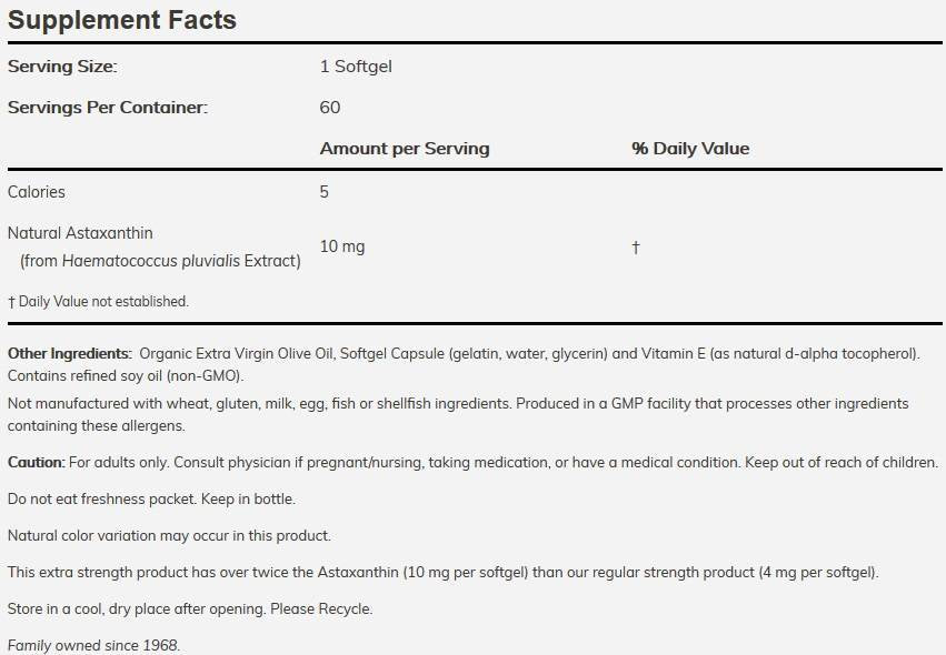 Astaksantin 10 mg Dodatna čvrstoća - 30 softgels
