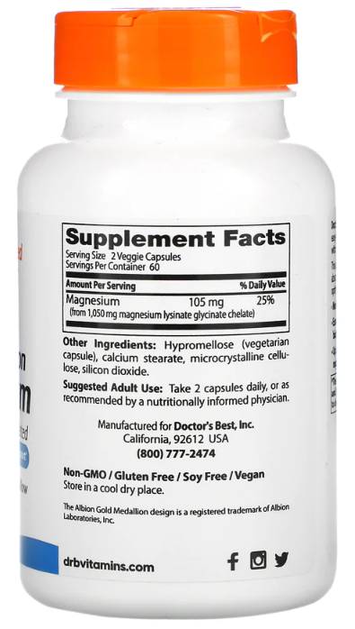 Visoka apsorpcija 100% helirani magnezijev glicinat 105 mg - 120 kapsula
