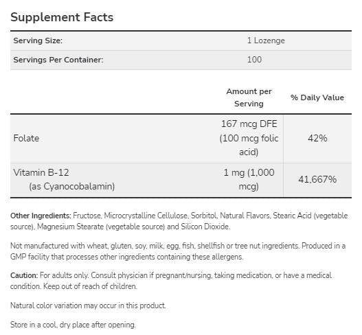 Vitamin B-12 1000 mcg | s folnom kiselinom - 250 sublingvalnih tableta