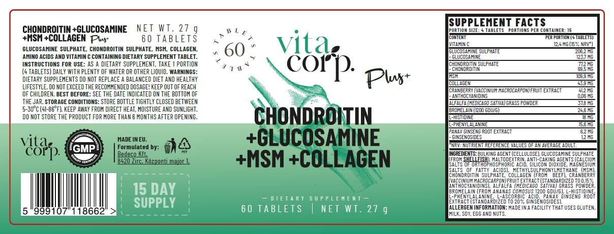 Chondroitin + glukozamin + MSM + kolagen - 60 tableta