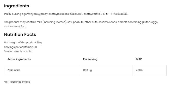 Folna kiselina 800mg | Metil folat 5-MTHF 60 kapsula
