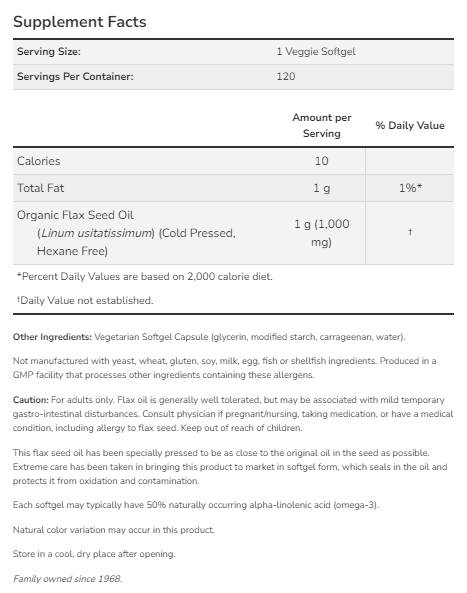 Laneno ulje 1000 mg | Veganska formula - 120 Softgels
