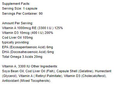 Vitamin A 3300 IU - 90 gel kapsula