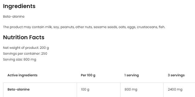 Beta Alanine prah 200 grama