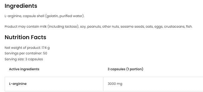 Arginin 3000 / L -arginin kape - 150 kapsula