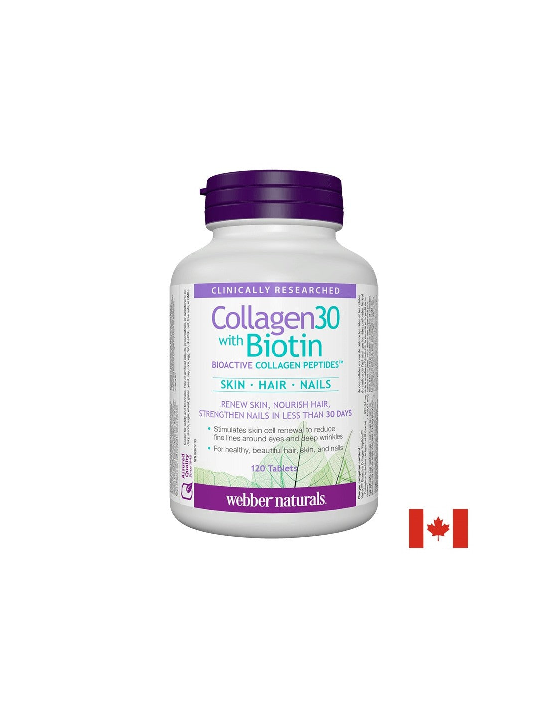 Collagen30® with Biotin / Kolagen (bioaktivni kolagenski peptidi) s biotinom, 120 tableta <tc>Webber Naturals</tc>