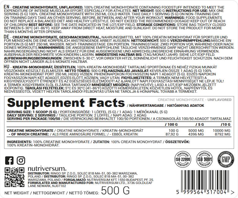 Kreatin monohidratni prah - 500 grama
