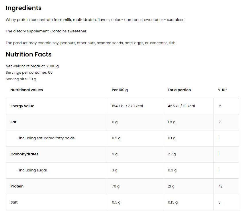 Whey Protein | 100% koncentrat proteina sirutke - 2000 grama