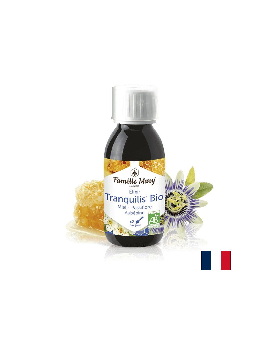 Elixir Tranquilis Bio Miel Passiflore Aubépine / Bio Syrup s pčelinjim medom, pasiranim cvjetovima, jastrelom / mirnim spavanjem, 125 ml Famille Mary