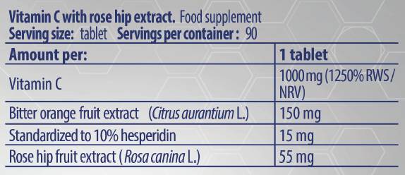 Vitamin C 1000 / s ružičastim kukovima i gorkom narančastom - 90 tableta