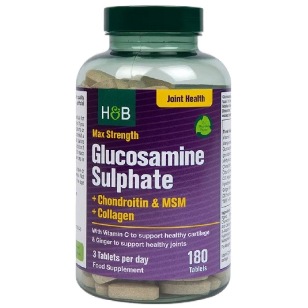 Maksimalna snaga Glukozamin sulfat | Plus hondroitin, MSM i kolagen - 180 tableta