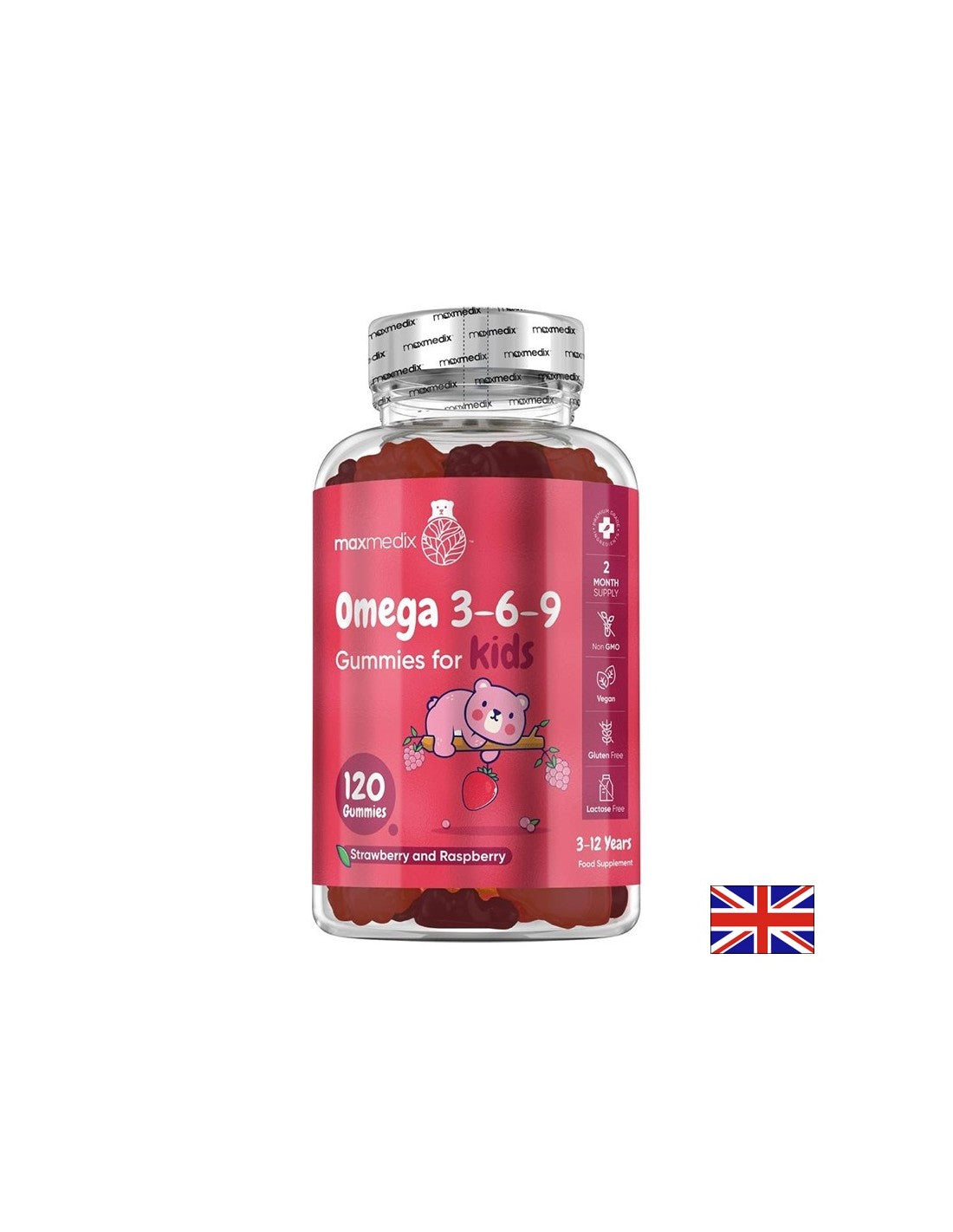 Imunitet i funkcija mozga-Omega 3-6-9 za djecu, 120 mliječnih tableta, jagoda i okus maline