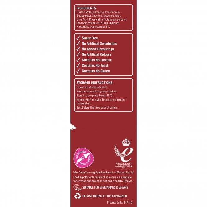 Željezo + vitamin C + vitamin B12 + folna kiselina kapi za djecu (Mini Drops Iron) 50 ml NaturesAid