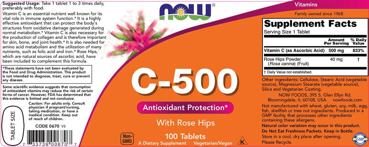 Vitamin C -500 s ružičastim kukovima - 250 tableta