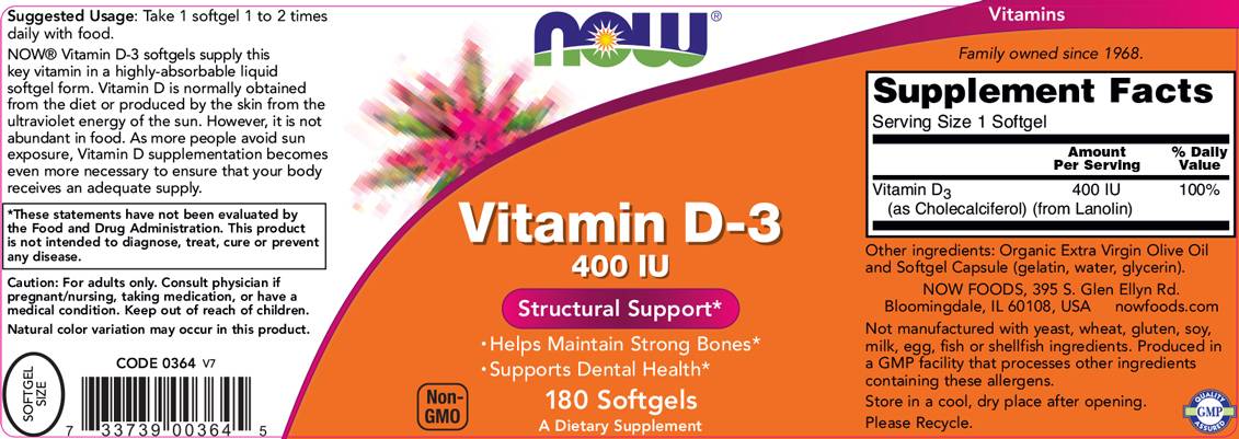 Vitamin D -3 400 IU - 180 gel kapsule