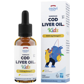 Norwegian Cod Liver Oil Kids | Lemon Flavored Liquid Omega Drops - 50 ml - Nutra Best Europe