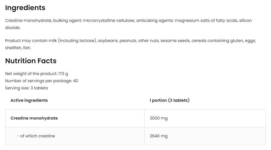 Kartice kreatin monohidrate 3000 - 300 tableta