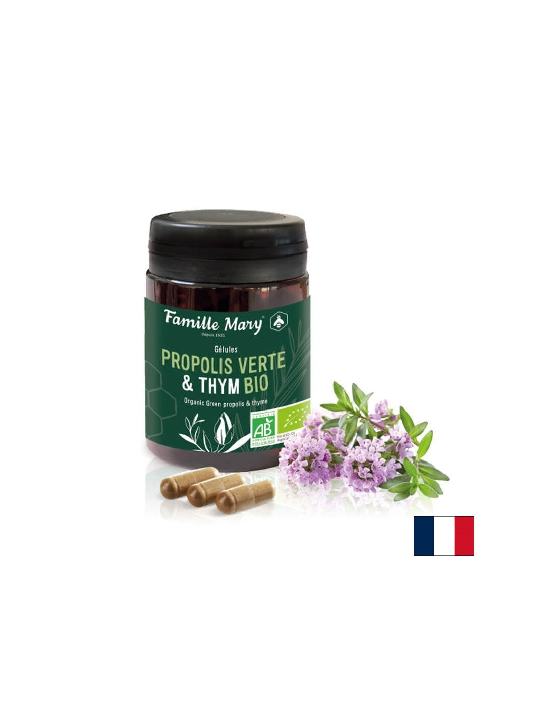 Propolis Verte & Thyme Bio / Green Propolis i Thyme Organic, 60 kapsula Famille Mary