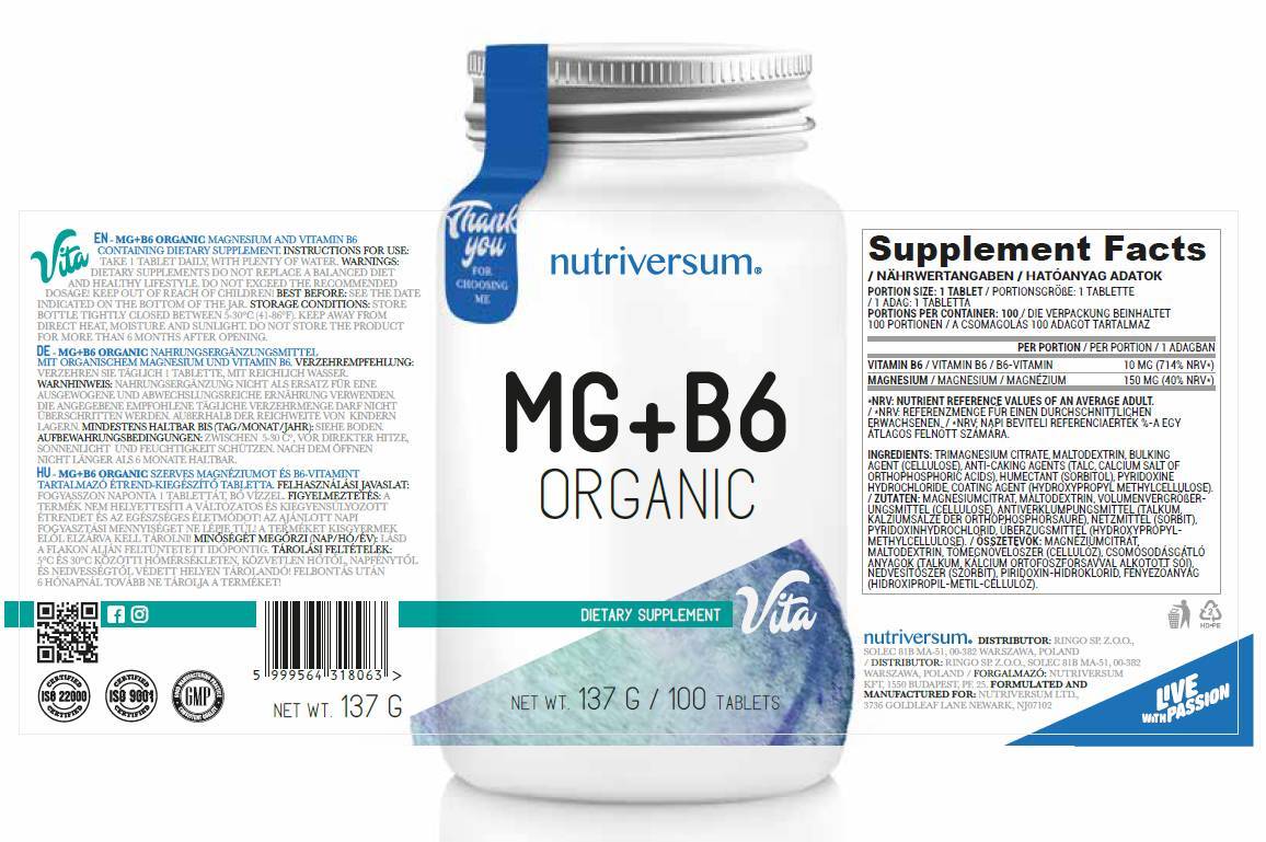 Mg + B6 | Organski magnezij + vitamin B6 - 60 tableta