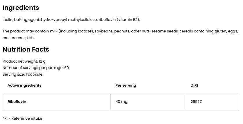 Vitamin B2 riboflavin 40 mg - 60 kapsula