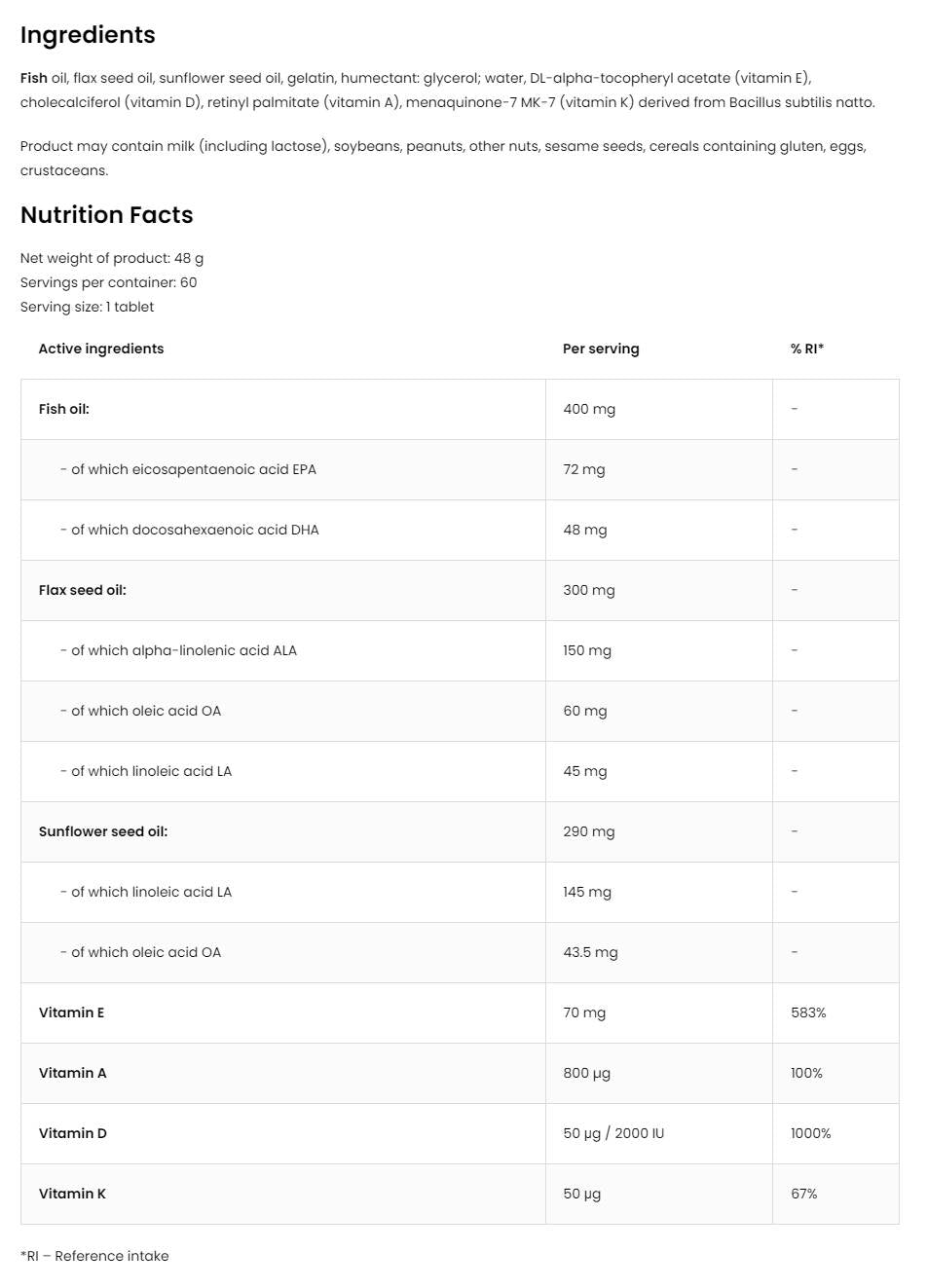 Omega 3-6-9 + ADEK | Vitamin a + d + e + k 60 gel kapsule