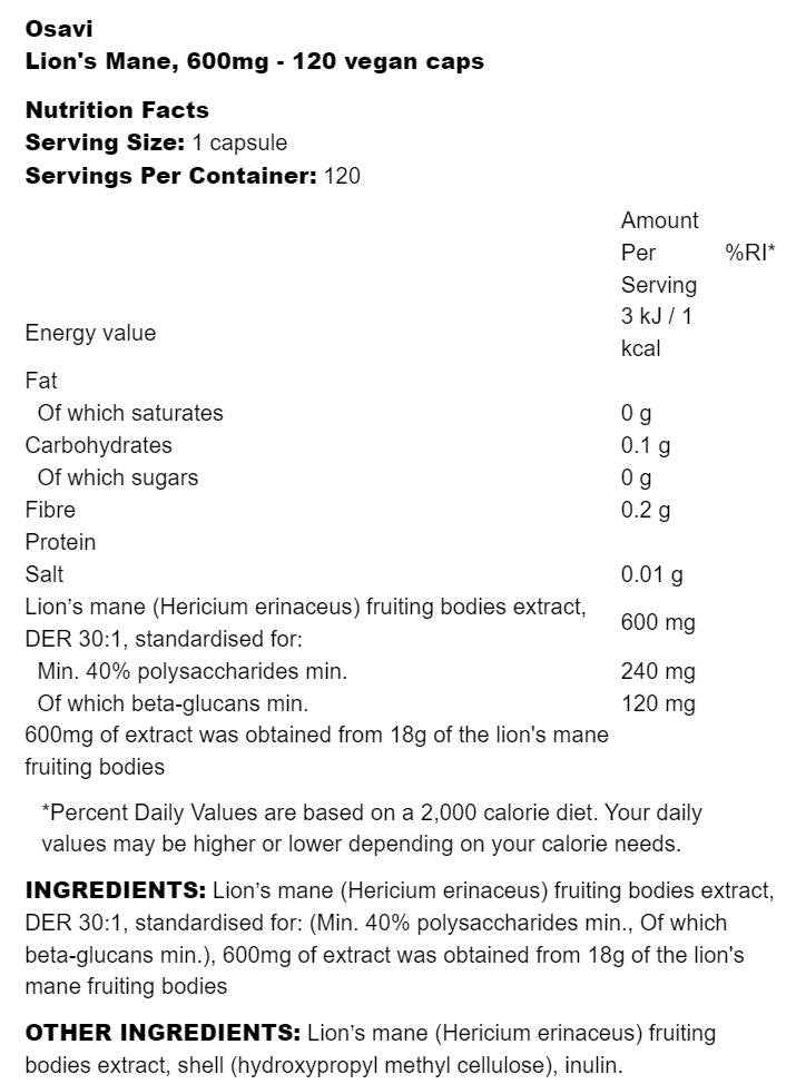 Lion's Mane 600 mg - 120 kapsula