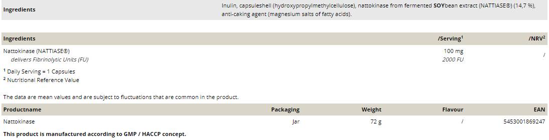 Nattokinase 100 mg / 2000 FU - 90 kapsula